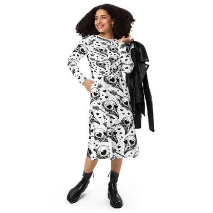 Lovey Eyes Bird Long Sleeve Midi Dress