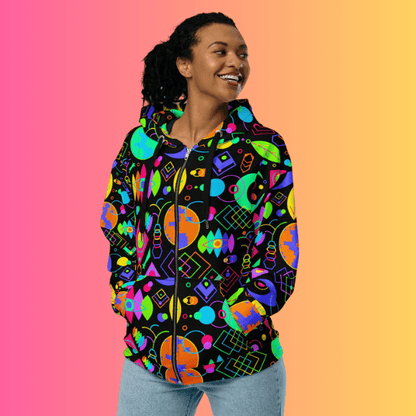 Playful Unisex Zip Hoodie - Eco-Friendly Vibes for Rave & Chill