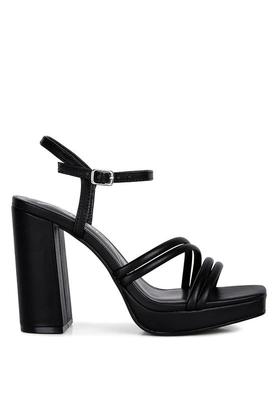 Size 9 Black High Heel Platform Strappy Sandals