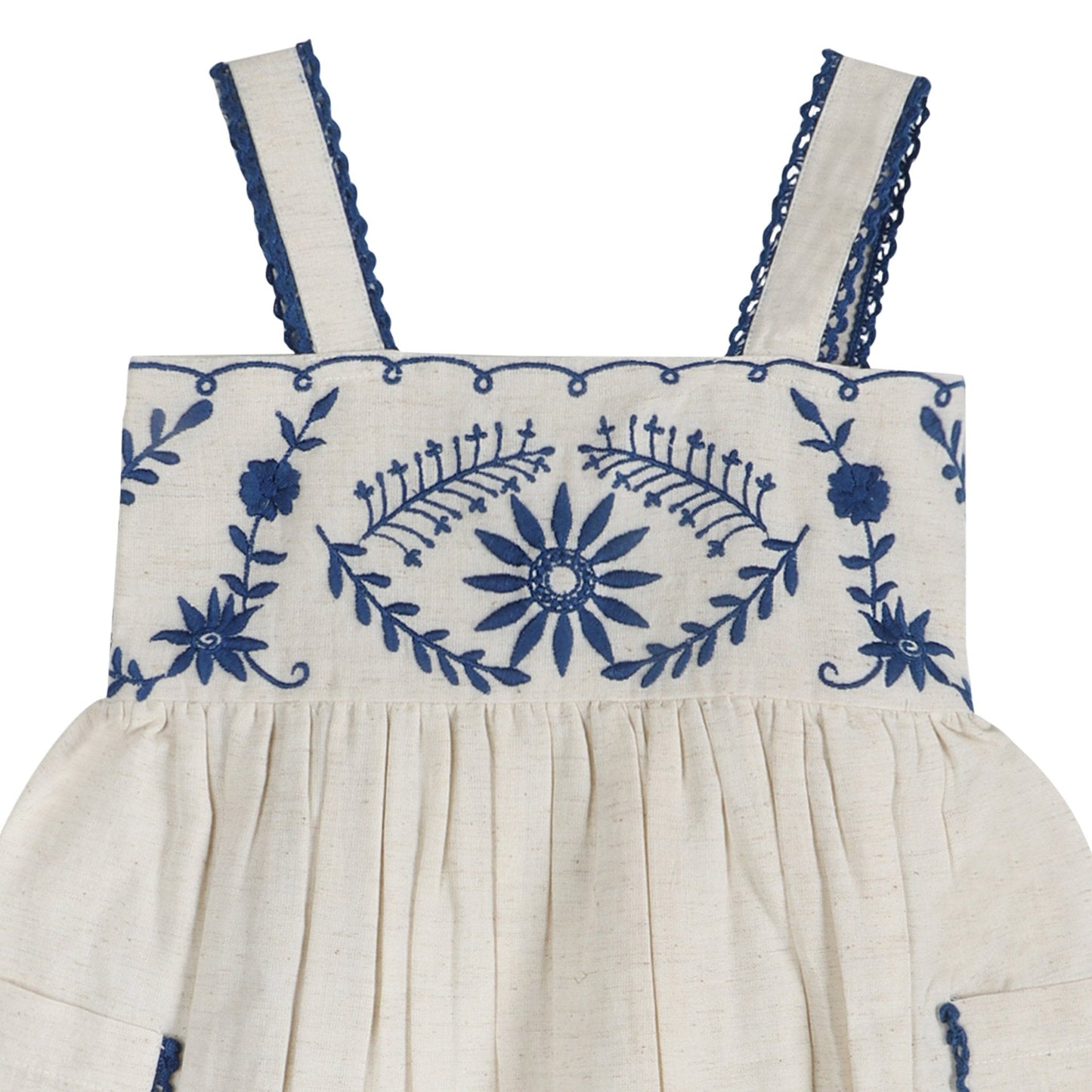 Azurea Hand-Embroidered Linen Dress | Artisan Floral Heirloom