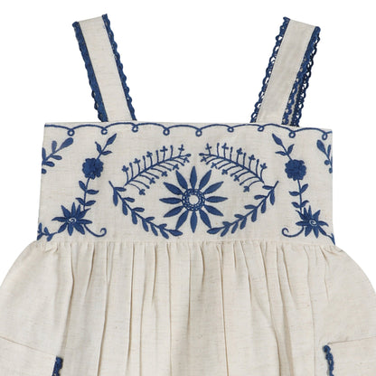 Azurea Hand-Embroidered Linen Dress | Artisan Floral Heirloom