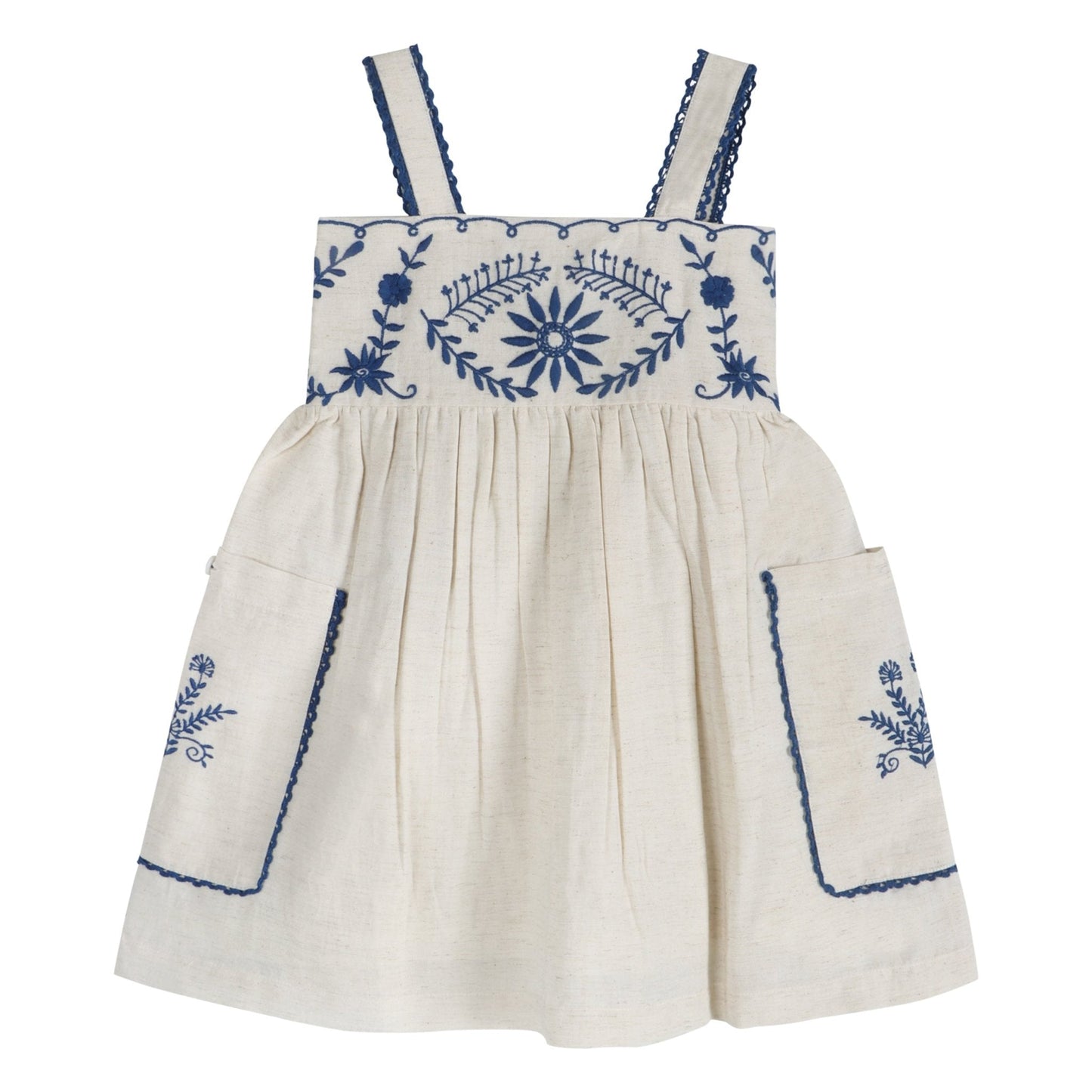 Azurea Hand-Embroidered Linen Dress | Artisan Floral Heirloom