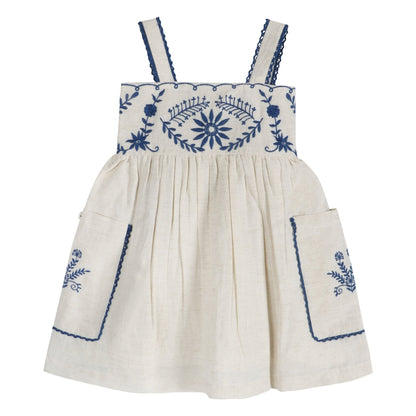 Azurea Hand-Embroidered Linen Dress | Artisan Floral Heirloom