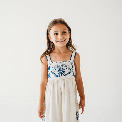 Azurea Hand-Embroidered Linen Dress | Artisan Floral Heirloom