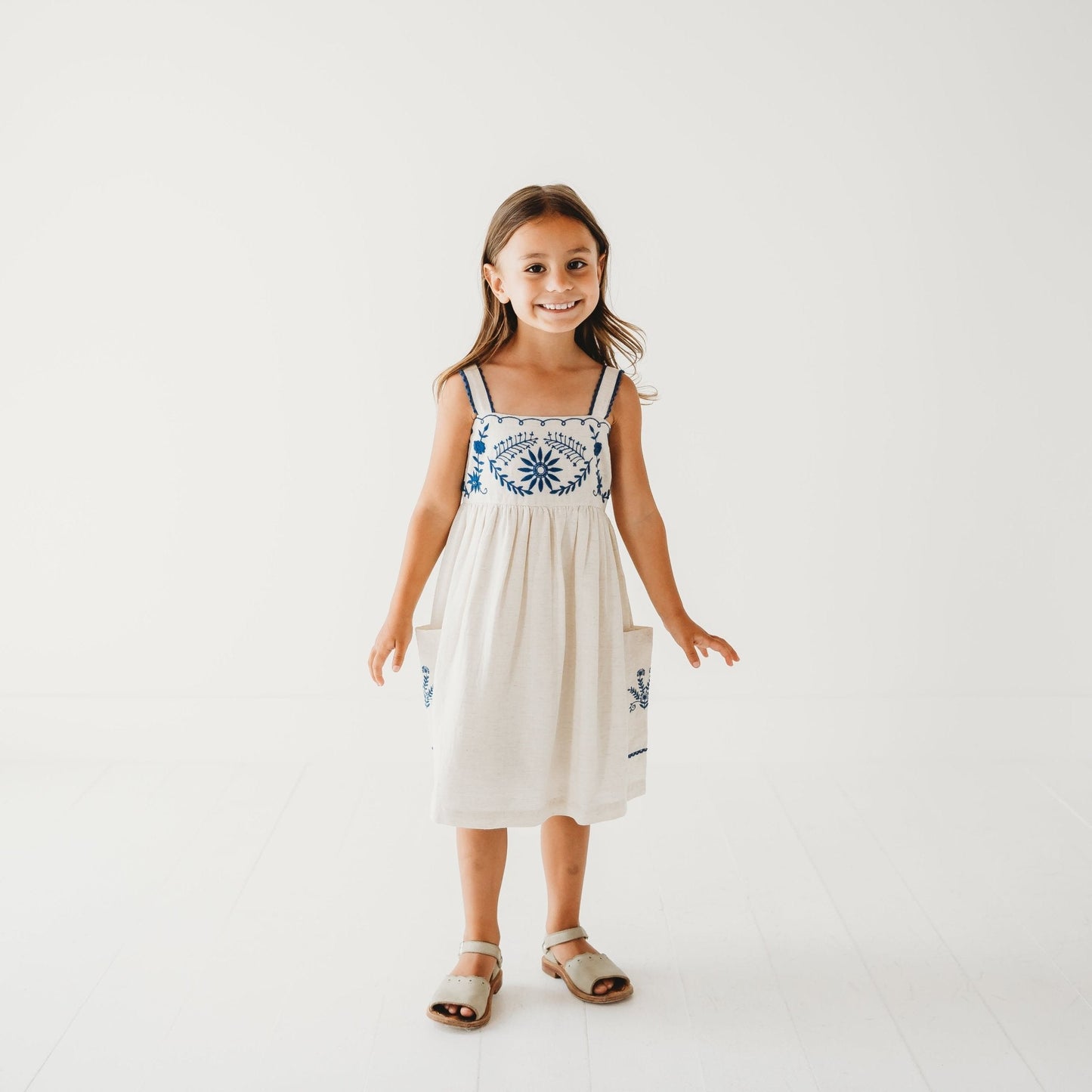 Azurea Hand-Embroidered Linen Dress | Artisan Floral Heirloom