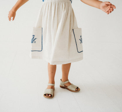 Azurea Hand-Embroidered Linen Dress | Artisan Floral Heirloom