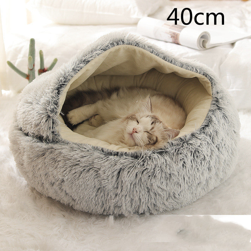 2-in-1 Round Plush Pet Bed for Dogs & Cats — Warm Winter House