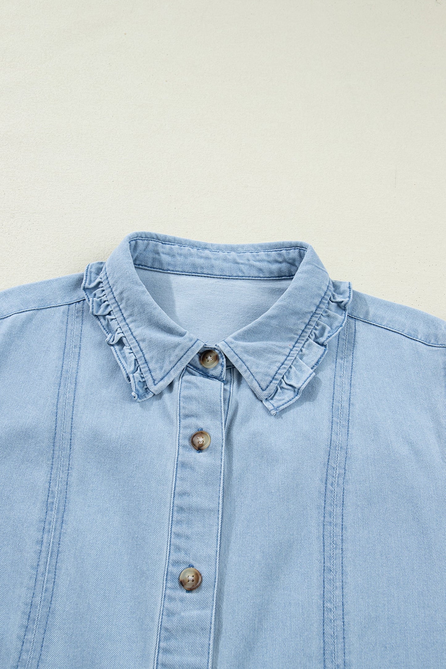 Denim Ruffle Edge Collared Dress w/ Pockets