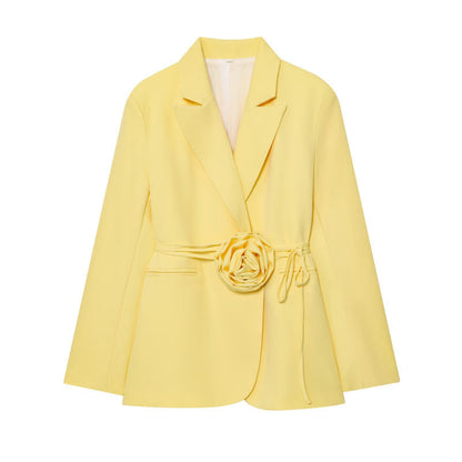 Womens Loose-Fit Lace-Up Blazer With 3D Floral Embellishments (See size chart where applicable)