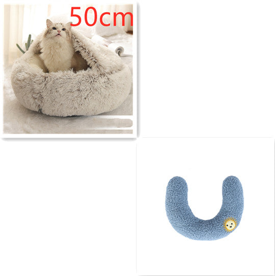 2-in-1 Round Plush Pet Bed for Dogs & Cats — Warm Winter House