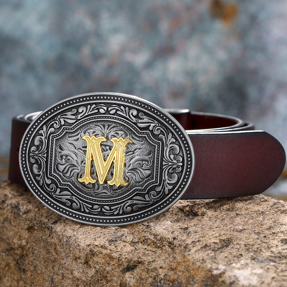 Tang Grass Pattern Letter A-Z Belt Buckle Head