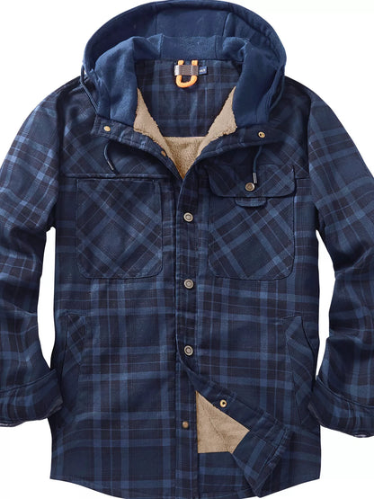 Men's Snap Down Plaid Flannel Hooded Jacket