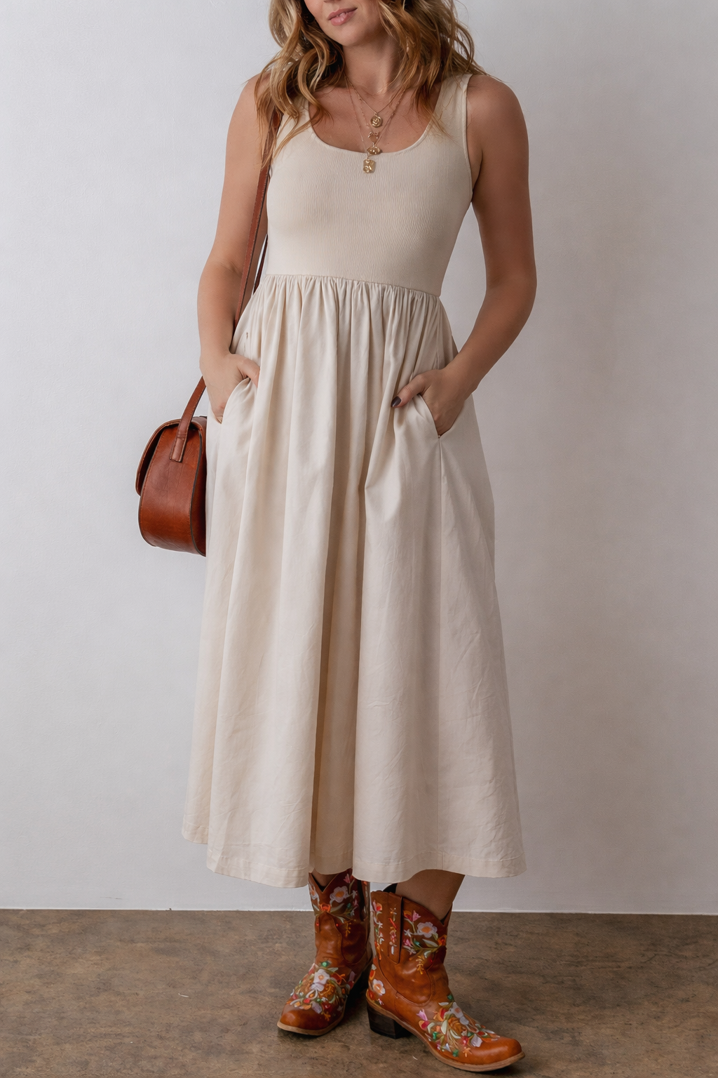 Della Pleated Sleeveless Long Dress