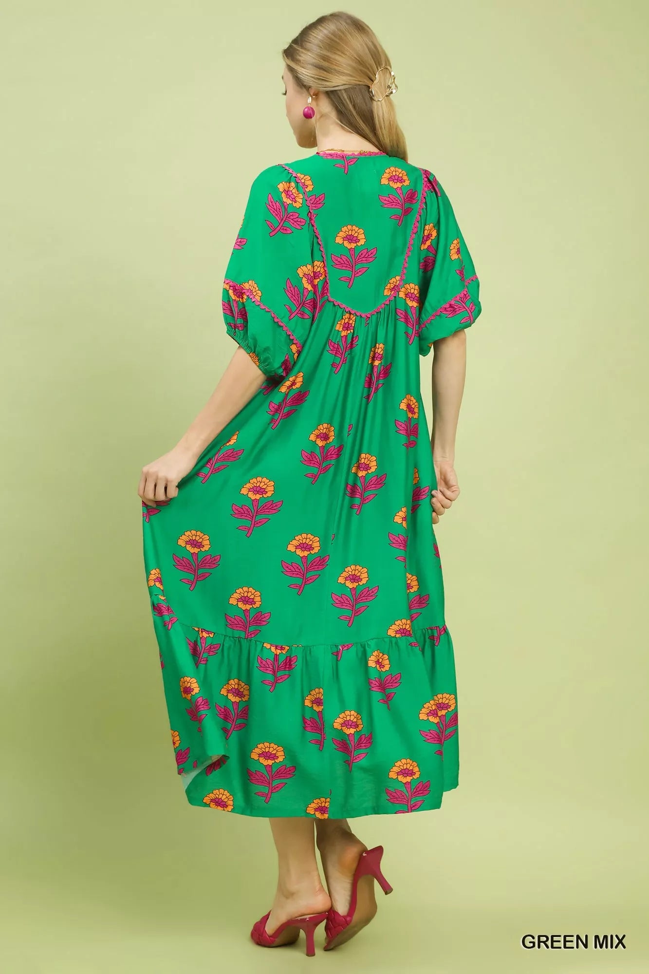 Umgee Floral Print Midi Dress