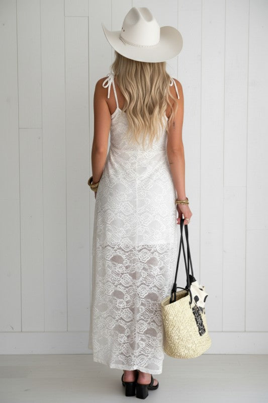 Floral Lace Tie Spaghetti Straps Maxi Dress See size chart under “more details”