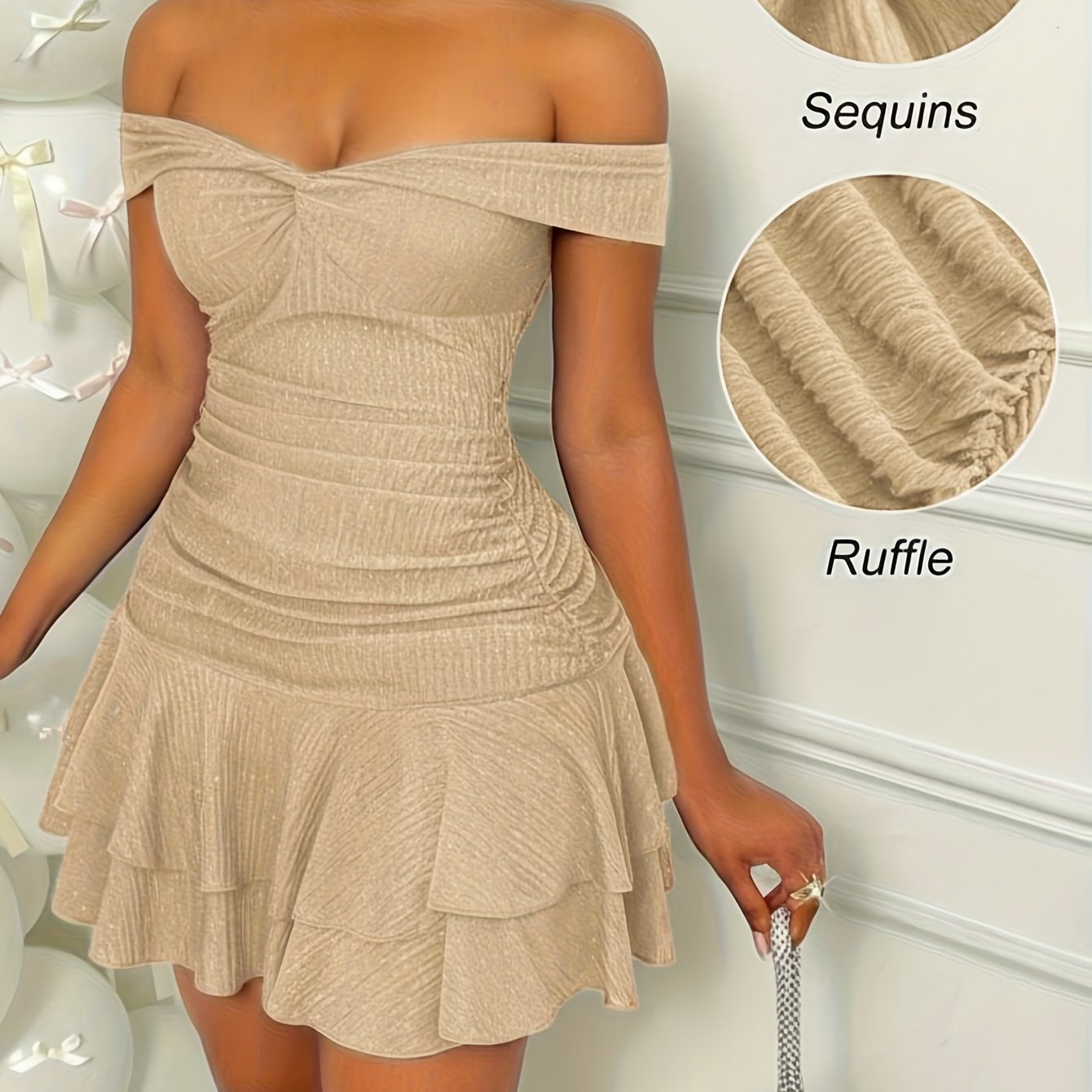 Sequin Off  Shoulder Ruffle Dress for Women