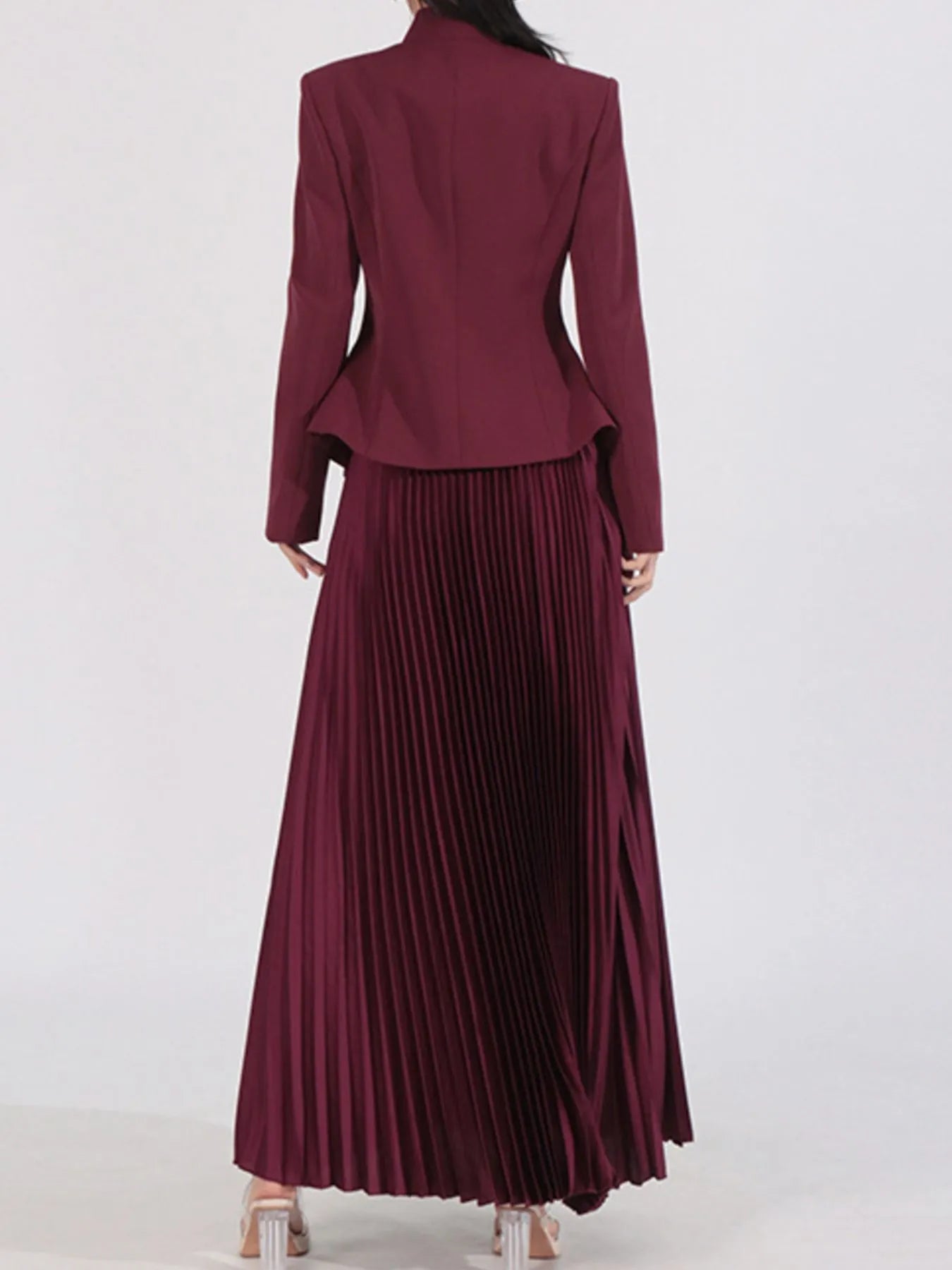 Button Up Long Sleeve Top and Pleated Skirt Set See size chart under “more details”
