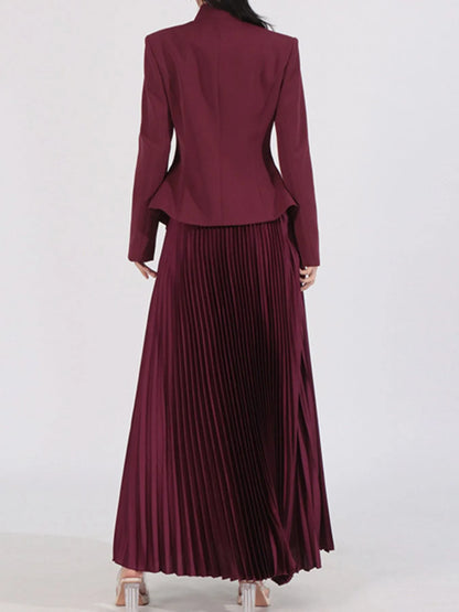 Button Up Long Sleeve Top and Pleated Skirt Set See size chart under “more details”