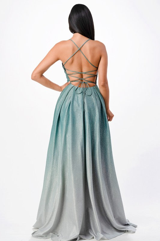 Back lace up ombré gown