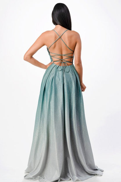 Back lace up ombré gown