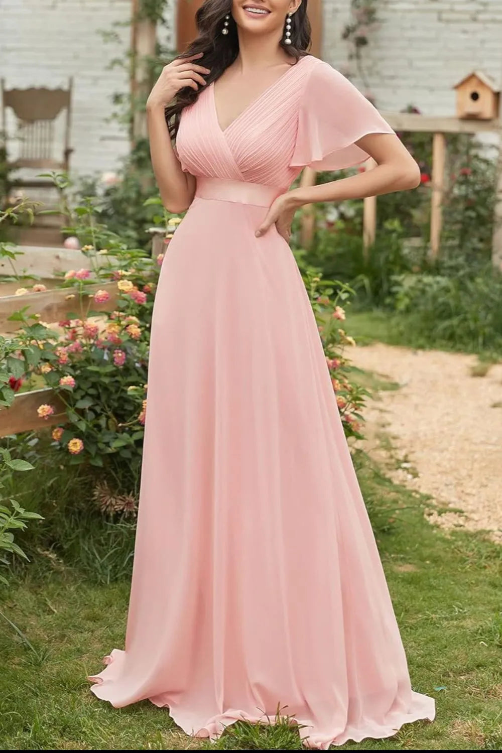 Surplice Flutter Sleeve Maxi Dress