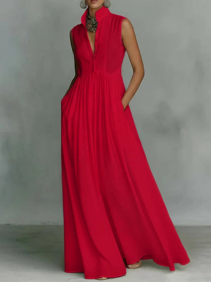 Women's French-Style High-Waist Midi Dress with Ribbon Tie