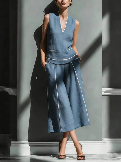 Casual Comfort Womens Sleeveless Linen Shirt Set (see size chart under more details)