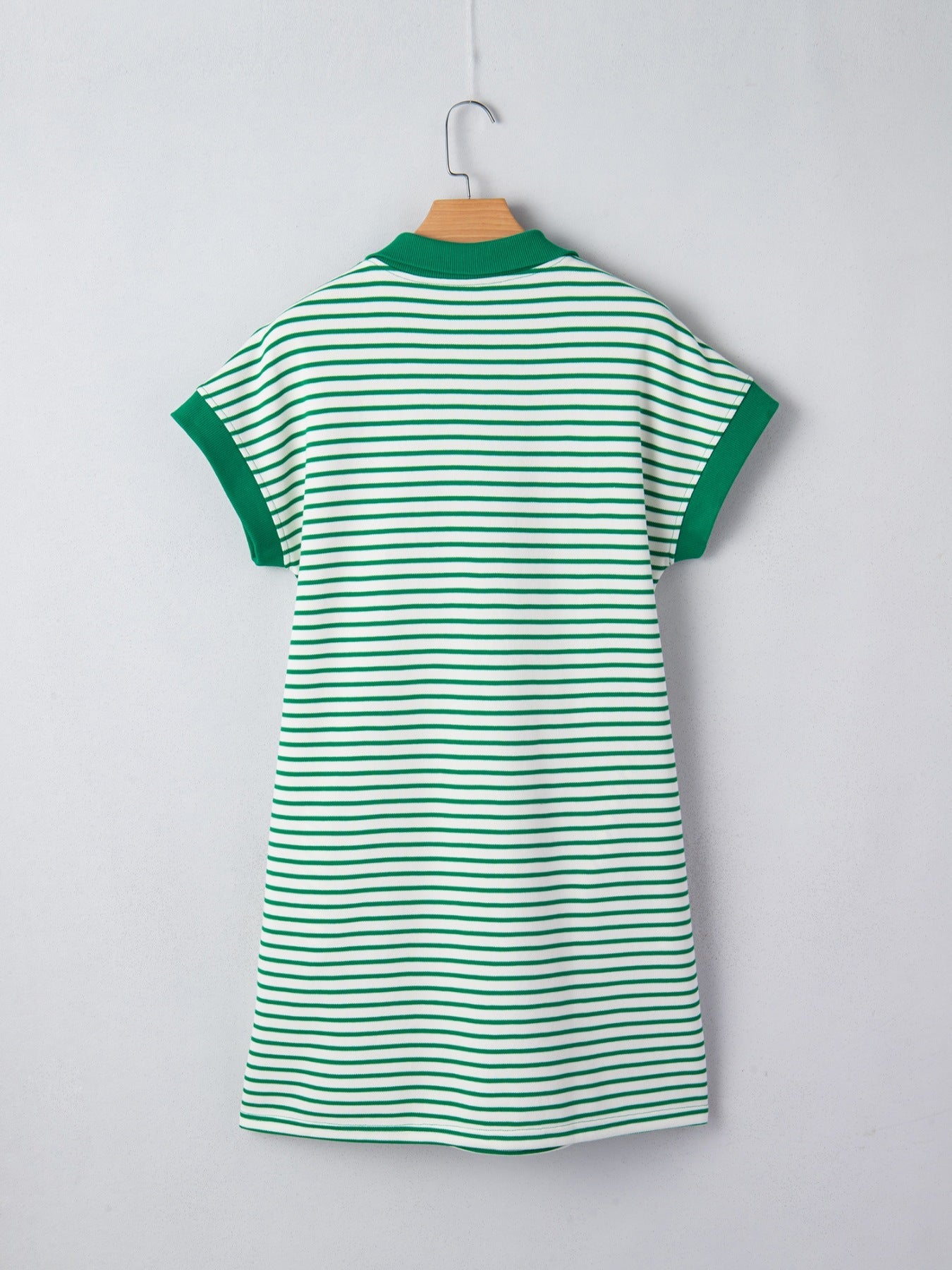 Stripe Quarter Zip Polo Collar T Shirt Dress with Pockets