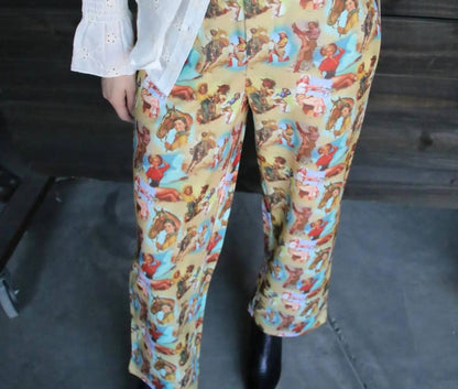 Retro Cowgirl Print Cropped Pants