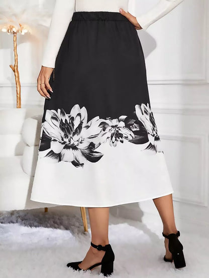 Floral Print A-Line Midi Skirt See size chart under “more details”
