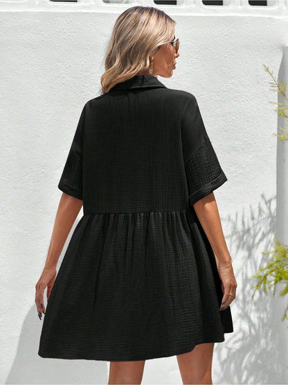 Women’s Ruffle Hem Shirt Dress – Loose Fit Summer Holiday Style