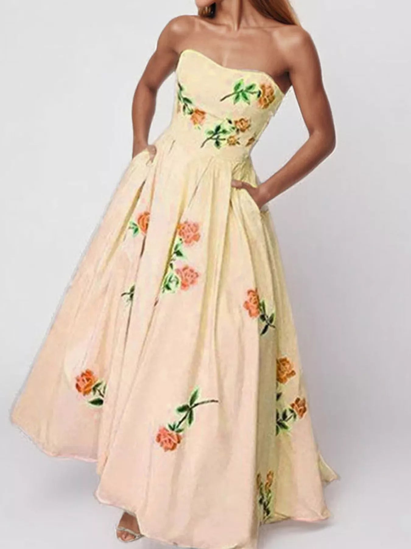 Floral Print Tube Maxi Dress