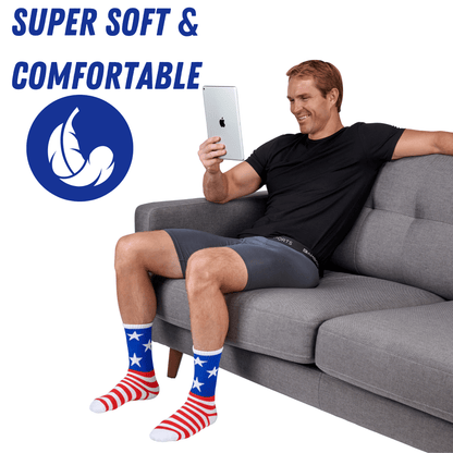 Bamboo Sports Red White and Blue Premium Bamboo Rayon Crew Work Socks- Moisture Wicking, Odor Eliminating Red, White, and Blue American Flag 4th of July Socks for Men and Women Gift Box 3 Pair