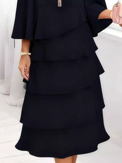 Ruffled Layered 3/4 Sleeve Dress