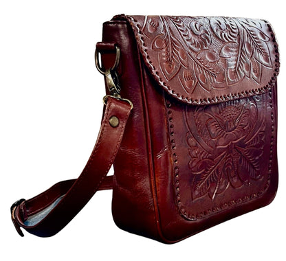 The Kimberly| Hand-Tooled Leather Messenger Bag