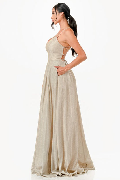 Back lace up glitter gown