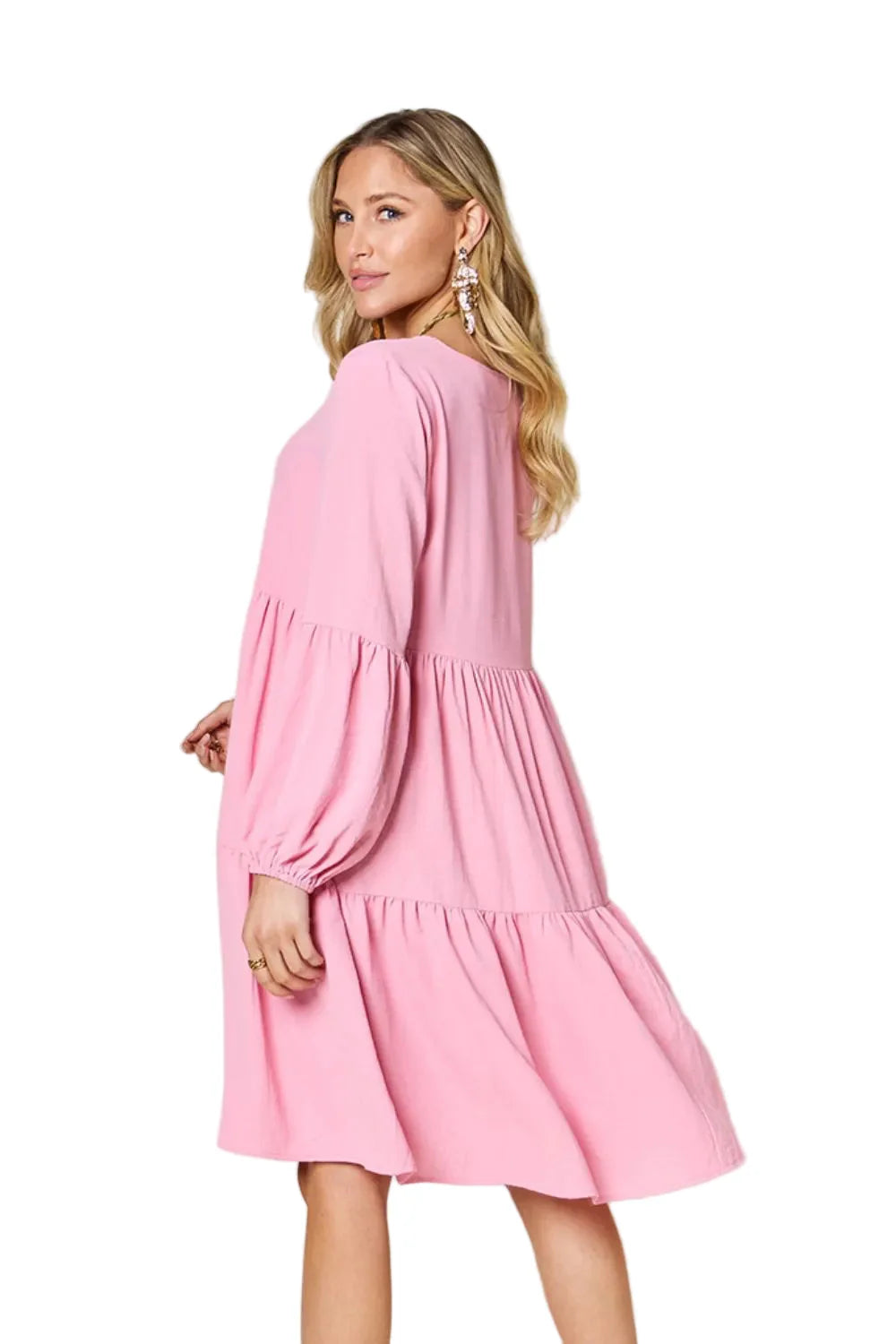 Garden Naked Women's Casual Dress Babydoll Tiered Dress with Pockets Long Sleeve Ruffle Hem Soft Cotton Blend Loose Fit