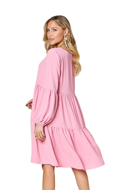 Garden Naked Women's Casual Dress Babydoll Tiered Dress with Pockets Long Sleeve Ruffle Hem Soft Cotton Blend Loose Fit