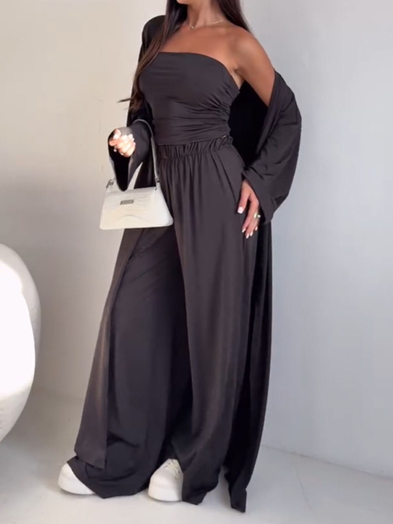 Tube Top & Cardigan & Pants Three Piece Set