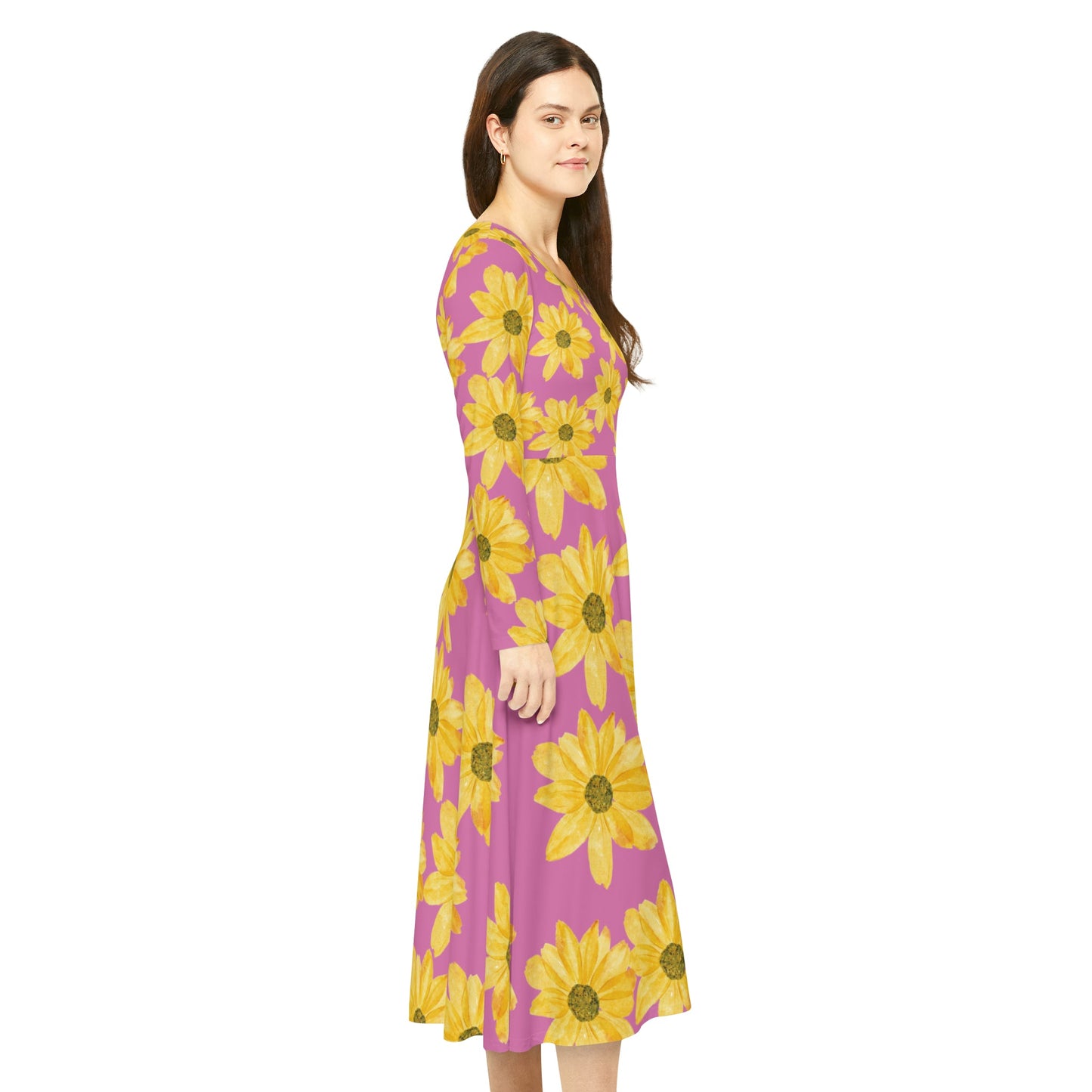Flower Print Women's Long Sleeve Dance Dress (AOP)