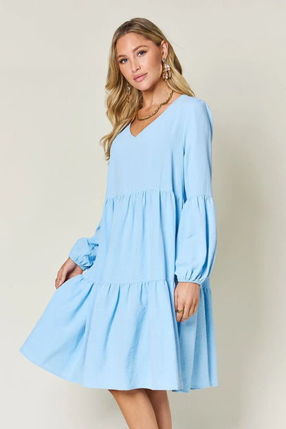 Garden Naked Women's Casual Dress Babydoll Tiered Dress with Pockets Long Sleeve Ruffle Hem Soft Cotton Blend Loose Fit
