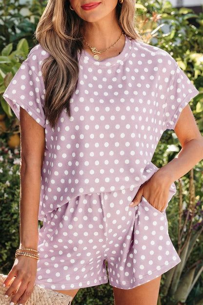 Green Polka Dot Print Short Set