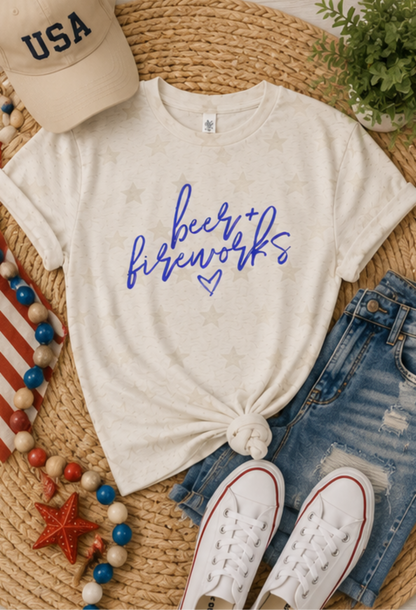 beer & fireworks stars graphic tee