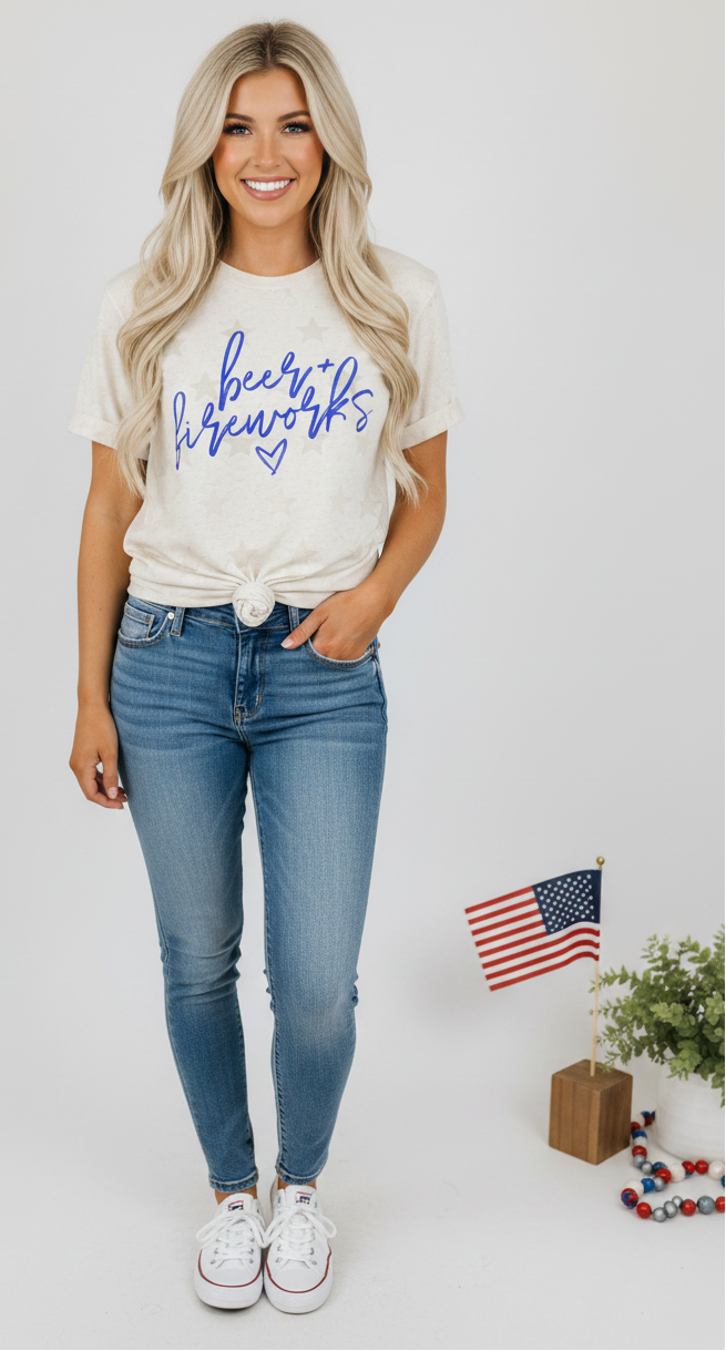 beer & fireworks stars graphic tee