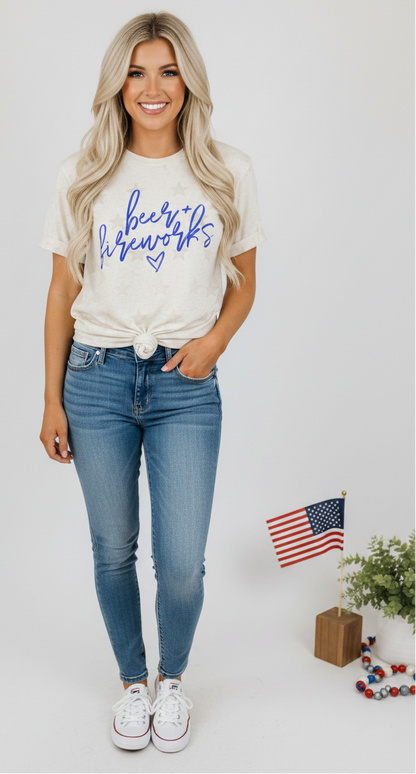 beer & fireworks stars graphic tee