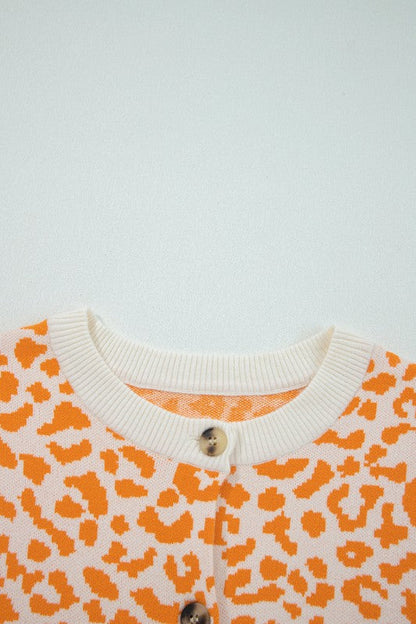 Leopard Drop Shoulder Chunky Cardigan Sweater