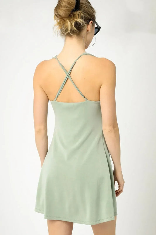 Umgee Crisscross Square Neck Active Dress