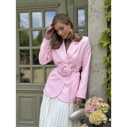 Womens Loose-Fit Lace-Up Blazer With 3D Floral Embellishments (See size chart where applicable)