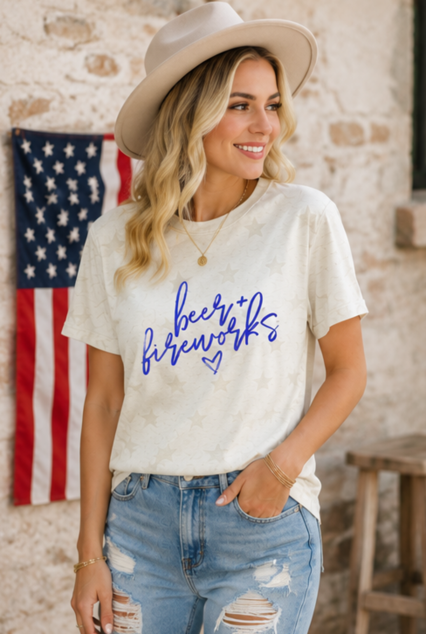 beer & fireworks stars graphic tee