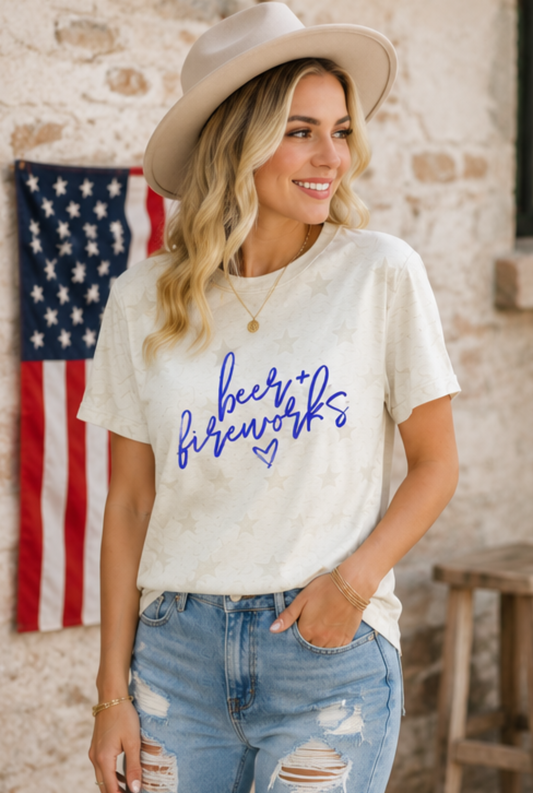 beer & fireworks stars graphic tee